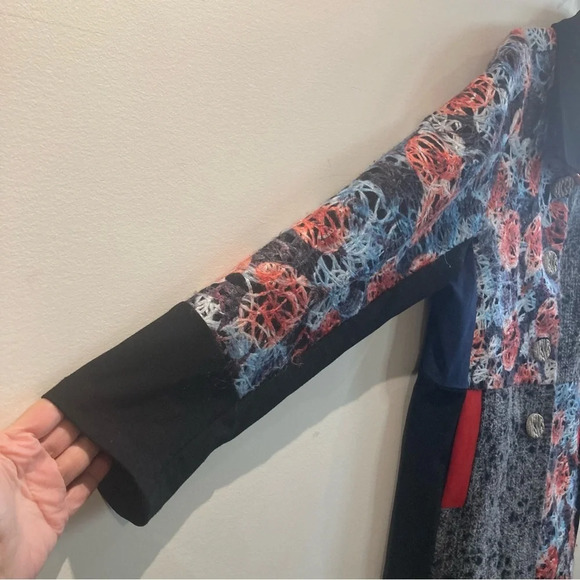 ZOE Sz L Colourful Colour  Block Pattern Unlined Button Closure Pockets Coat - Picture 12 of 12